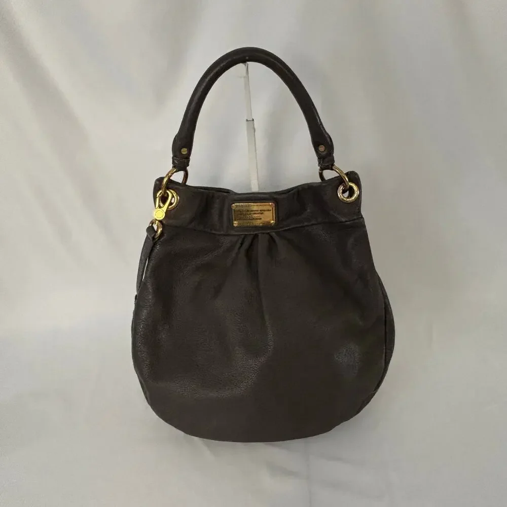 Marc Jacobs Classic Q Hillier Hobo Bag Gray Pebbled Leather Handbag Purse